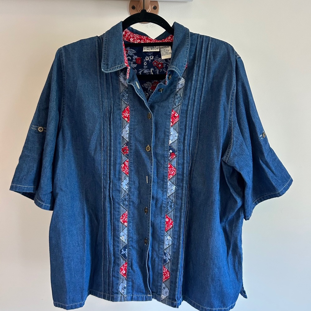 Koret City Blues XL Petite short‎ sleeve western bandana patchwork jacket